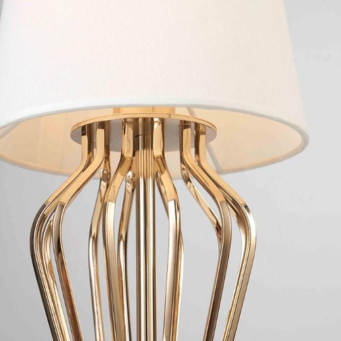 Marble & Metal Hotel Bedroom Gold Desk Light Table Lamp with White Black Fabric Shade