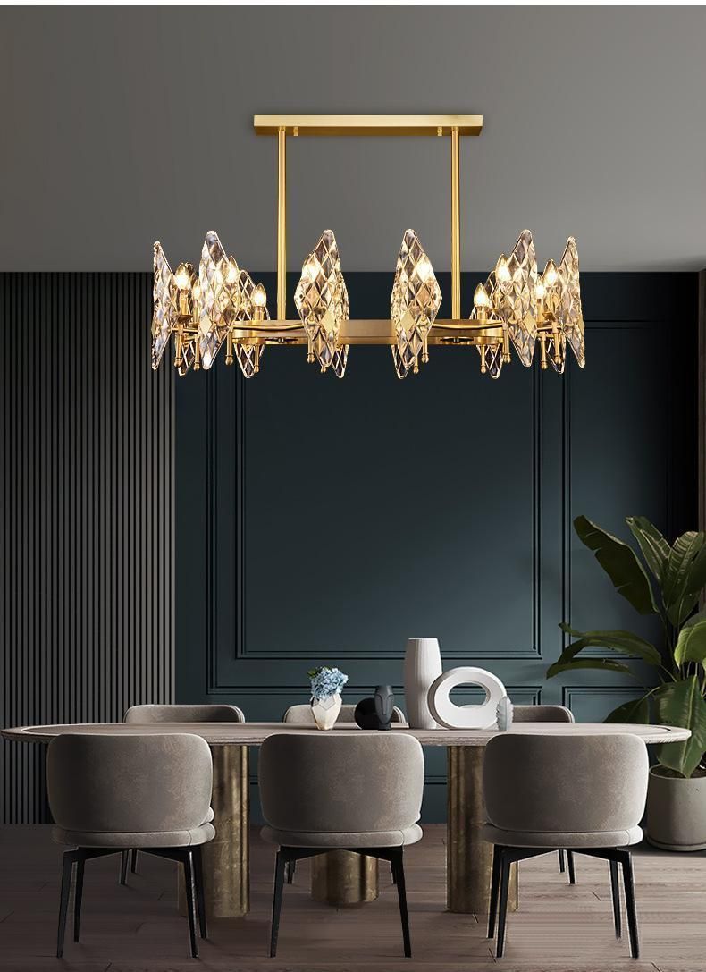 All-Copper Light Luxury Chandelier Post-Modern Hong Kong-Style Villa Dining Room Living Room Crystal Lamp