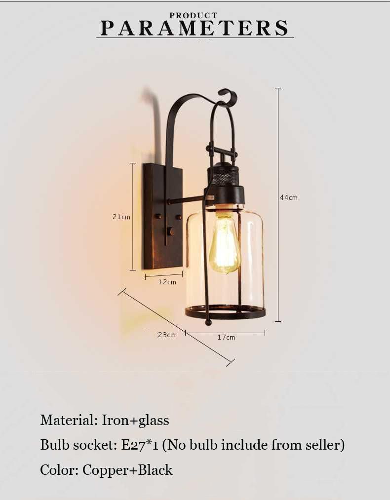 Loft Retro Iron Garden Yard Wall Lamp Balcony Glass Outdoor Wall Light (WH-VR-42)