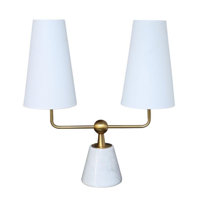 Gold Vintage Marble Base Linen Fabric Shade Nightstand Table Lamps for Bedroom Living Room Bedside