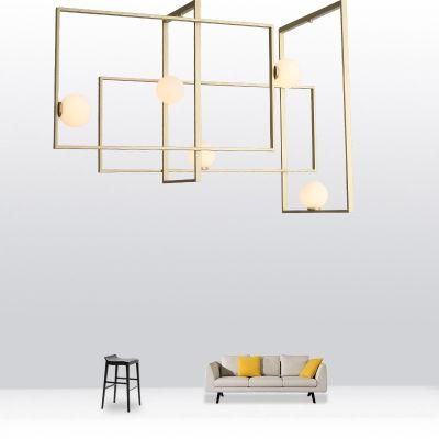 Modern Loft Iron Art Geometric Square Ceiling Light Minimalist Creative Retro Industrial Style Glass Ball LED G9 Lighting