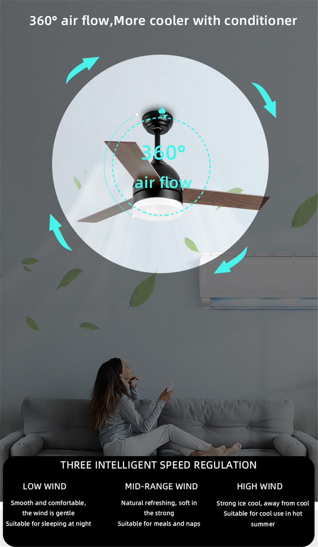 Wholesale 3 Fan Speed Tri Color LED Remote Control Phone APP Smart Home Fan Light Ceiling