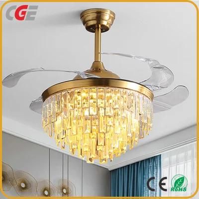 Modern Crystal LED Ceiling Fan with Lamp for Dining Room Living Room Bedroom