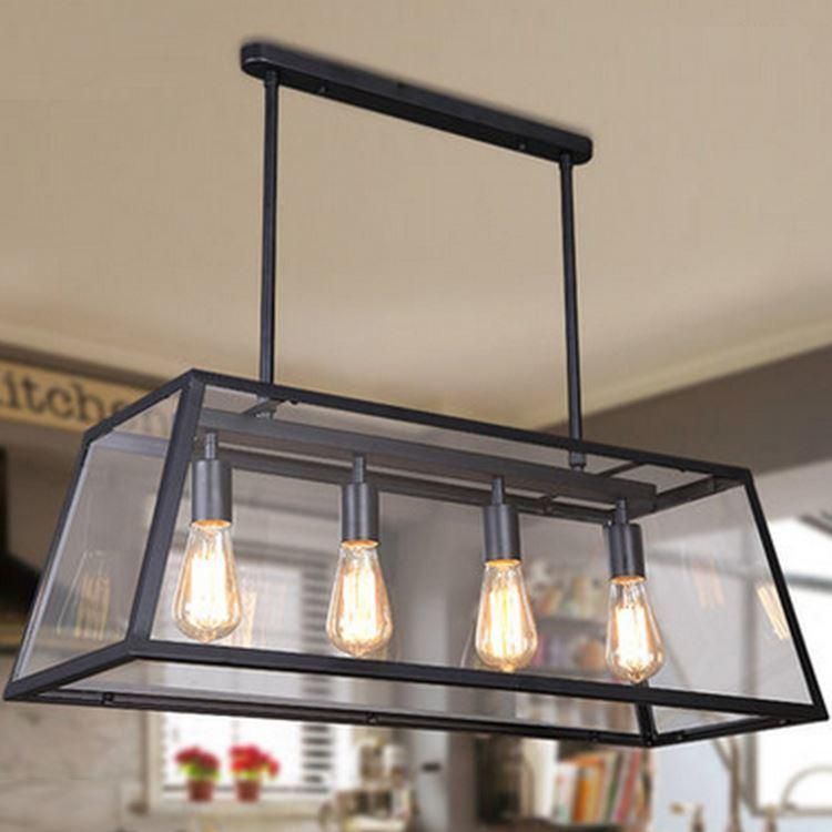 Loft Rectangle Pendant Lights with Glass Lampshade Vintage Pendant Lamp Fixtures (WH-VP-22)