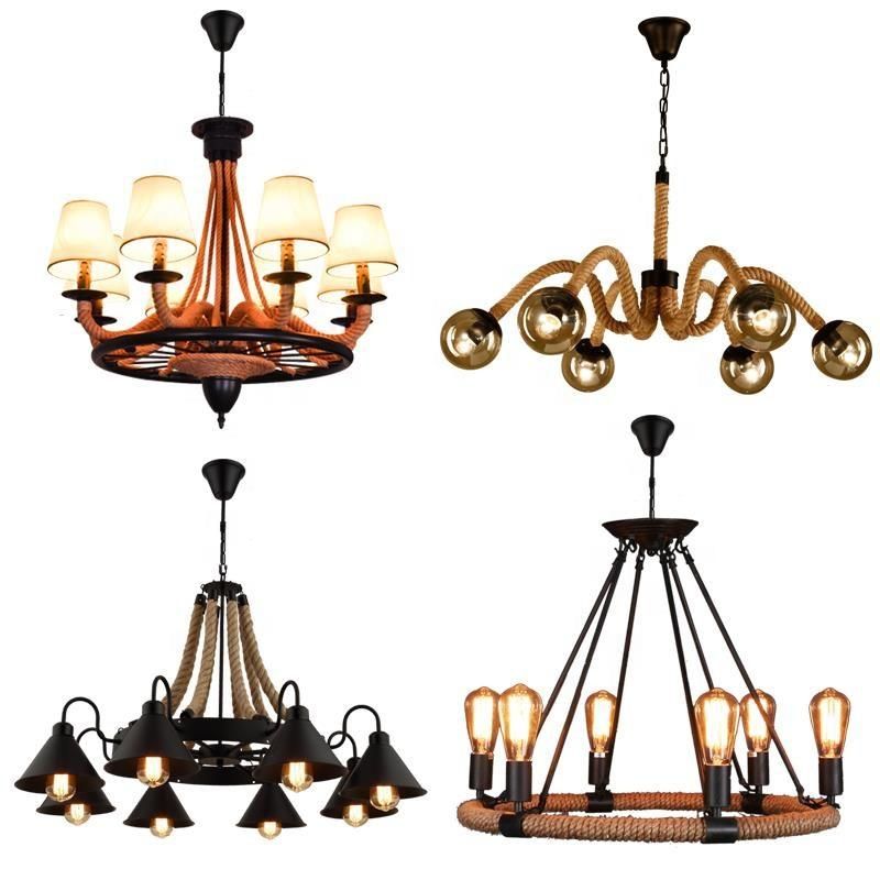 Vintage Iron Black 6 Light Chandelier Pendant Lamp European Antique for Indoor Decoration