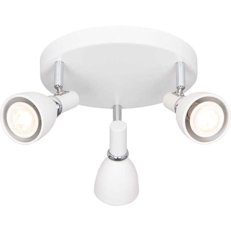 Round Ceiling Spotlight Fixture 3-Light Flush Mount Track Fixture Wall Lamp Directional for Kitchen Bedroom Dining Room Office GU10 Bulbs (Matt White & Chorme)