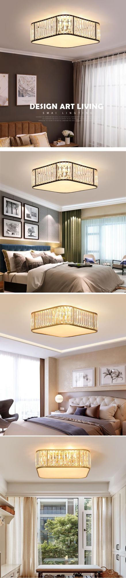 LED Ceiling Lights with Crystal Lampshade for Bedroom Metal Square Ceiling Lamp (WH-CA-99)