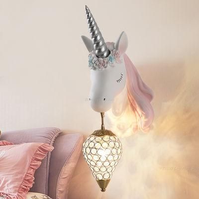 Creative Cartoon Unicorn Lamp Pink Children&prime;s Room Decor Unicorn Beside Wall Lamp (WH-VR-73)