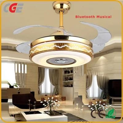 Hidden Blade Plastic Home Use Decorative Kitchen Lamp Ceiling Fan with Light Remote Bluetooth Control