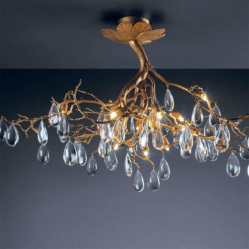 2022 Novelties Flower Shape Handmade Customized Copper Brass High Quality Clear Leaf Crystal Wall Sconce Lamp Chandelier Lighting