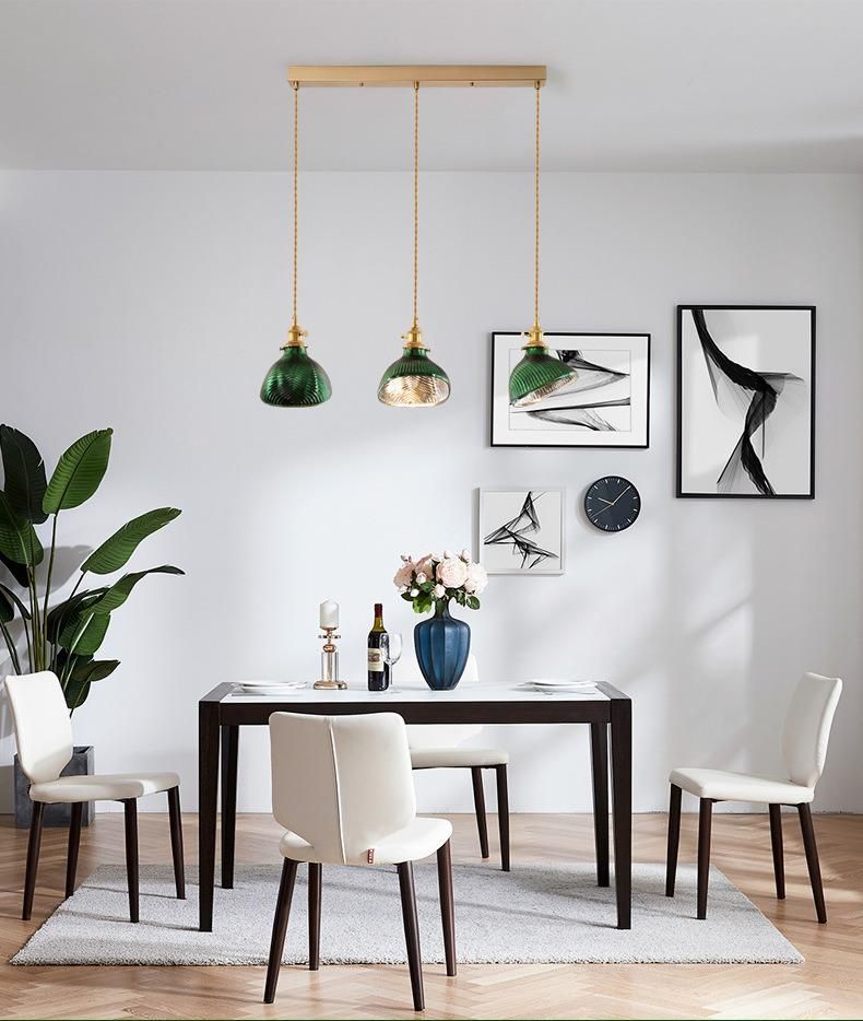LED Simple Green Brass Glass Art Elegant Decorative Light Chandelier