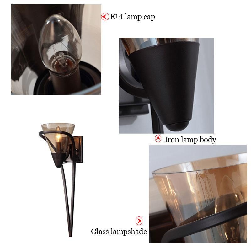 American Style Living Room Glass Lampshade Black Background Wall Lamp (WH-VR-27)