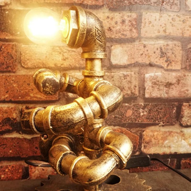 Iron Gear Steam Punk Loft Table Lights Wood Lights Robot Retro Vintage Bedroom Table Lamp (WH-VTB-32)