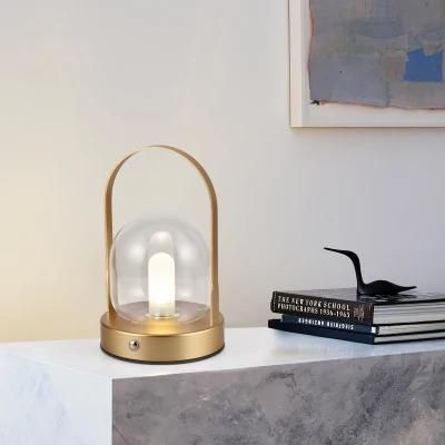 Portable Lantern Shaped Night Light Simple Bedroom Lamp Charging Touch Glass Lamp