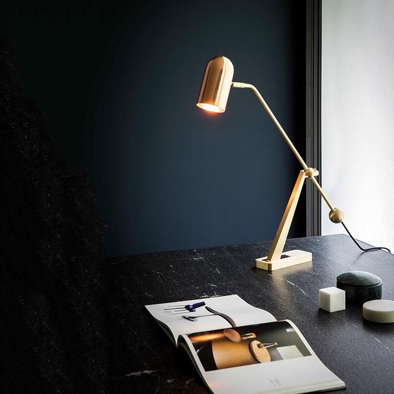 Adjustable Angle Table Lamp Vintage Style Golden Bedside Lamp LED