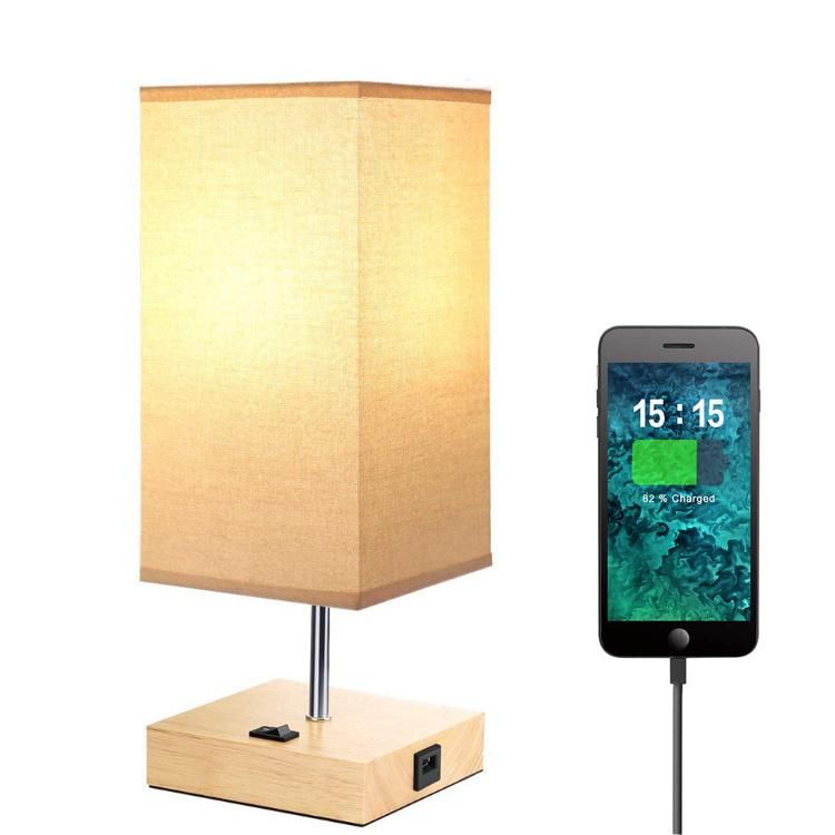 Jlt-9454 Linen Shade USB Charging Port Reading Lamp for Living Room End Side Table Bedside Nightstand Lamp