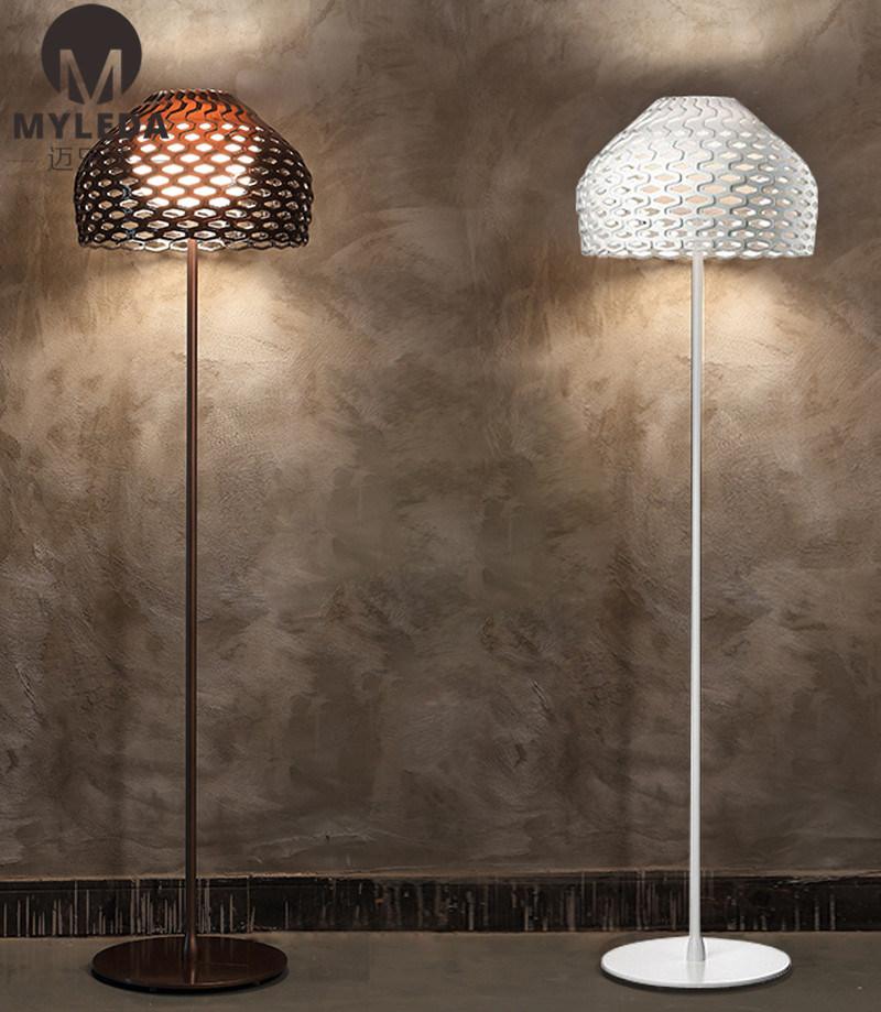 Metal and Stone Base Floor Lamp with Acrylic Shade