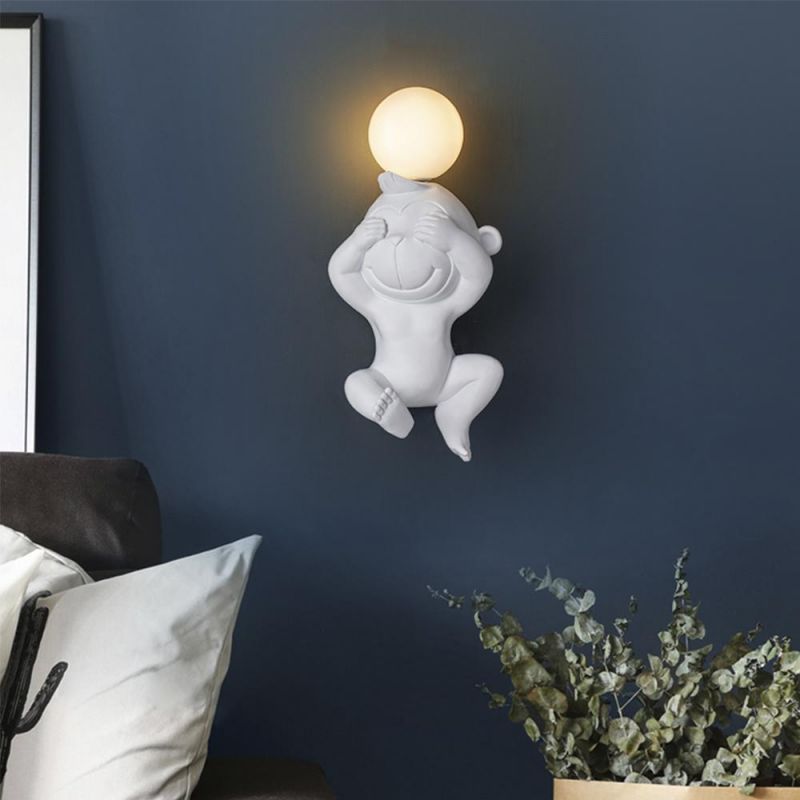 Cute Monkey Bear Mouse Children Room Wall Light with G4 Bulb Resin Doll Wall Light (WH-OR-141)