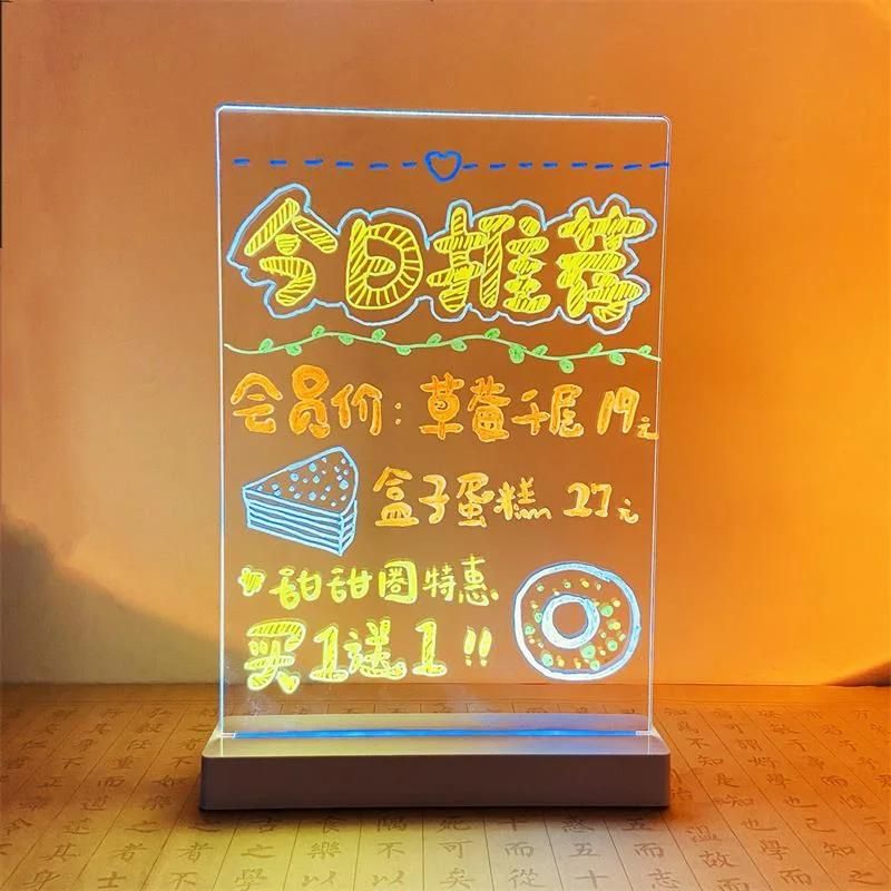 Desktop Acrylic Menu Board for Restaurant Advertising LED Table Lamp Memo Board Portable Writing Board Night Light Acrylic Stand