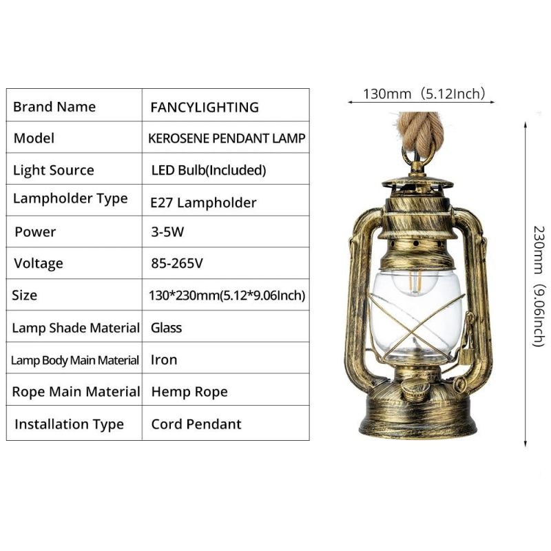 Vintage Industrial Kerosene Pendant Lights Bulb E27 Hemp for Living Room Decor Loft Rope Pendant Light (WH-VP-68)