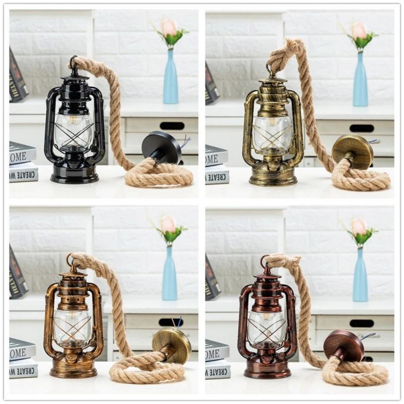 Vintage Industrial Kerosene Pendant Lights Bulb E27 Hemp for Living Room Decor Loft Rope Pendant Light (WH-VP-68)