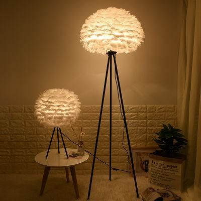 LED Floor Lamp Modern Tripod White Feather Floor Lamp Living Room Reading Lamp Bedside Floor Lamp (WH-MFL-27)