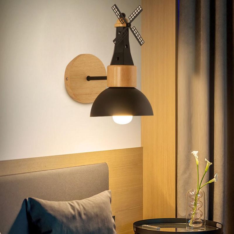 Nordic Minimalist Wooden LED Wall Lamps Windmill Bedside Wood Wall Light (WH-OR-63)