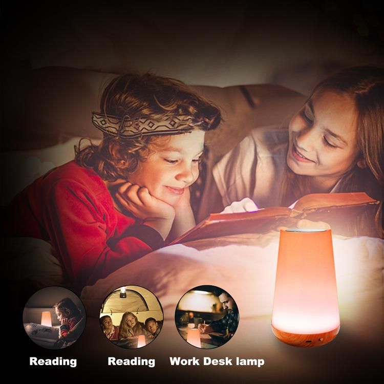 LED Remote Control Touch Wood Grain Table Lamp Bedroom Bedside Lamp Small Night Light Colorful Atmosphere Light Sleep Light