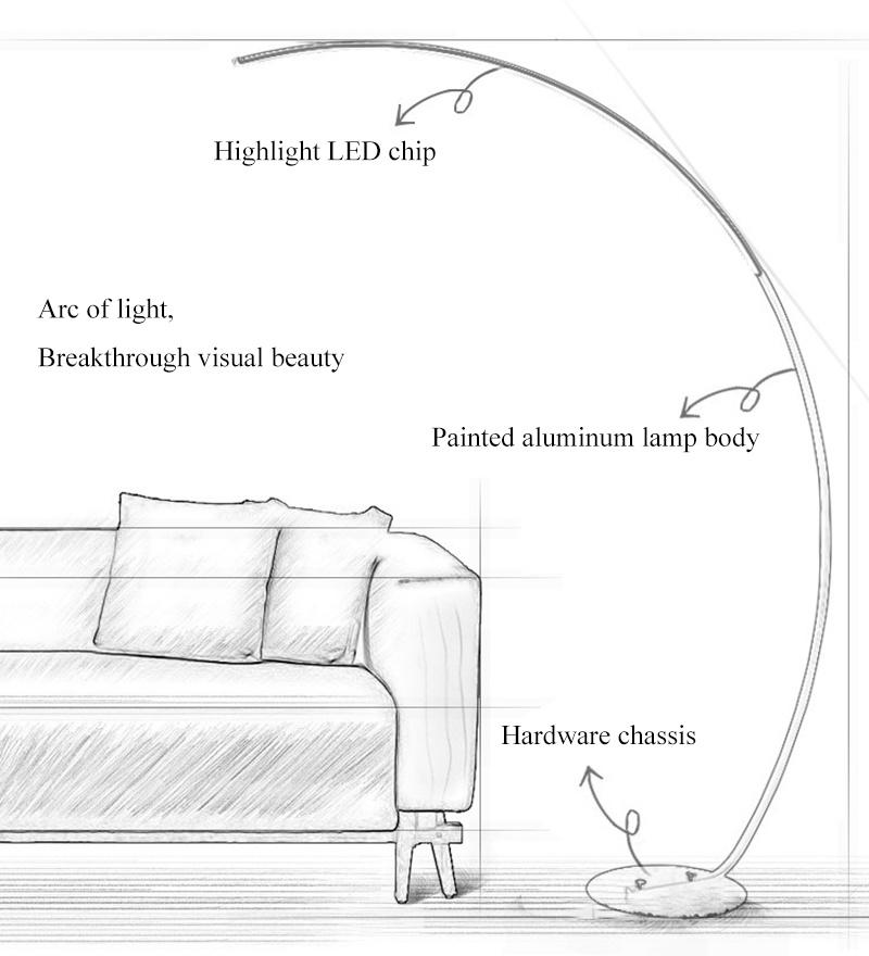 Nordic Arc Shape Floor Lamp Modern LED Dimmable Remote Control Arc Floor Lamp (WH-MFL-10)