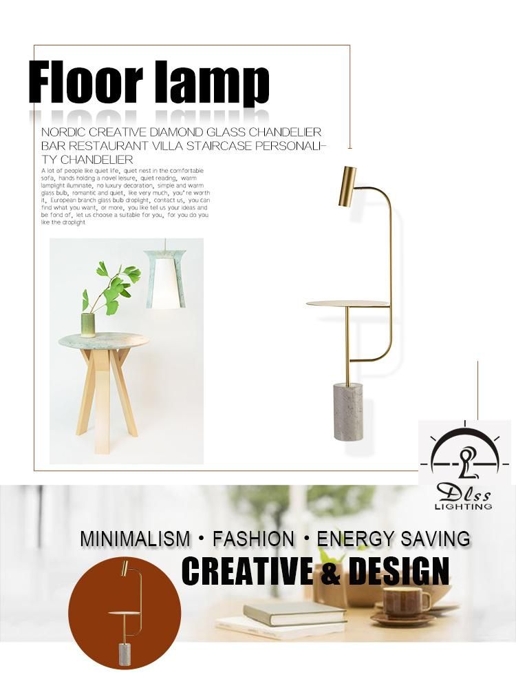 White Marble Base Gold Metal Inovation Hotel LED Floor Lamp with Tray