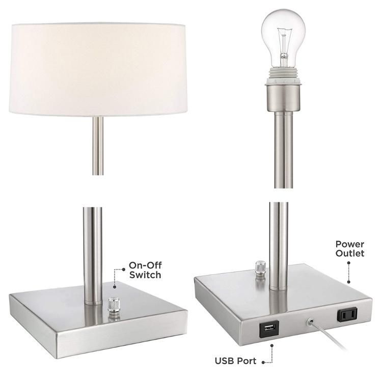 Jlt-Ht66 Simple Table Lamp with USB and AC Power Outlet in Base for Living Room Bedroom Bedside Nightstand