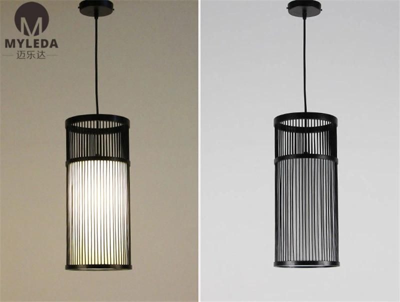 Vintage E27 Metal Iron Bamboo Cage Black Pendant Light for Restaurant