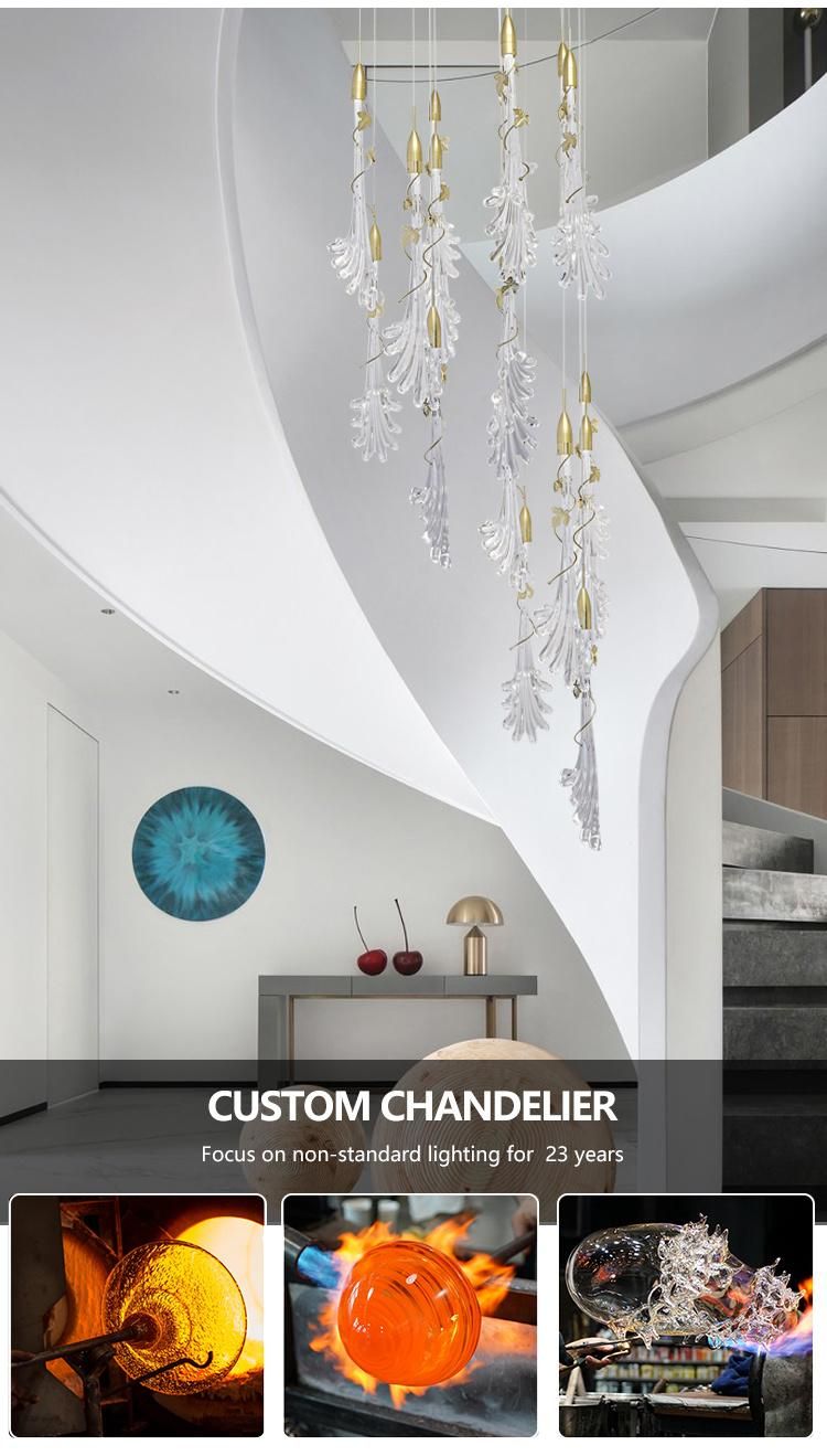 High Quality Stairway Villa Department Store Custom Project White Glass Luxury Chandelier