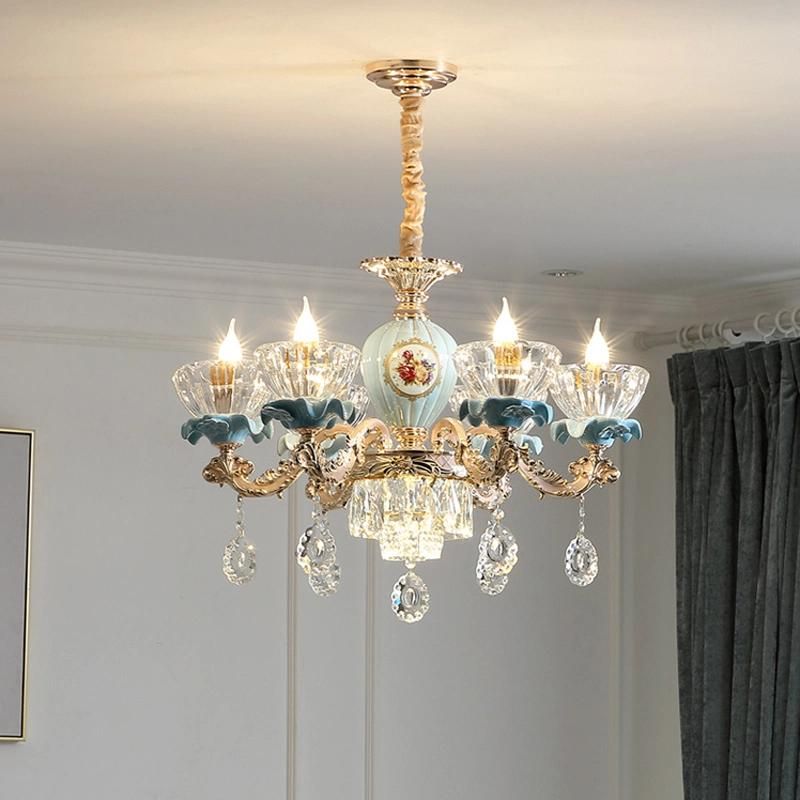 Crystal Chandelier European Living Room LED Lamp Villa Dining Room Pendant Light