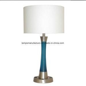 Blue Polyresin Hotel Table Lamp with Power Outlet in The Base