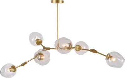 Six Light Gold E27 Pendant Light with Clear Glass