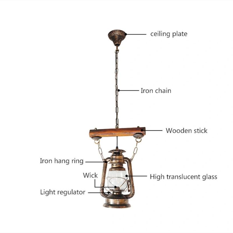 Industrial Retro Rustic Pendant Light Cafe Design Kerosene E27 Lamp Holder Wood Pendent Light (WH-VP-128)