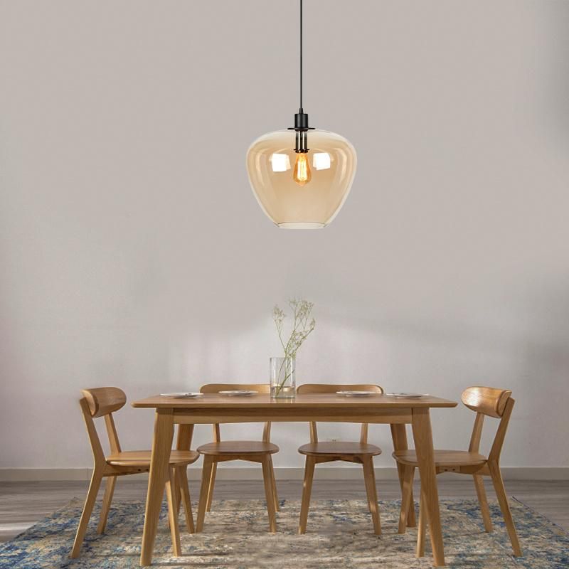 Nordic Modern Simple Style Dining Living Room Restaurant LED Light Luxury Creative Decoration Semicircular Ceiling Amber Glass Pendant Lampshade Chandelier