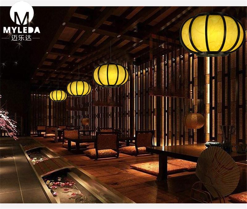 Metal Lantern Wooden Pendant Lamp