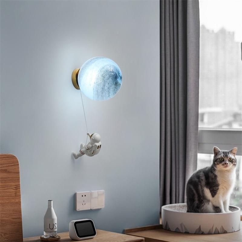 Children′s Room Moon Wall Lamps Modern Simple Creative Astronaut Cartoon Wall Lights Bedroom Bedside Background Wall Decor Lamp