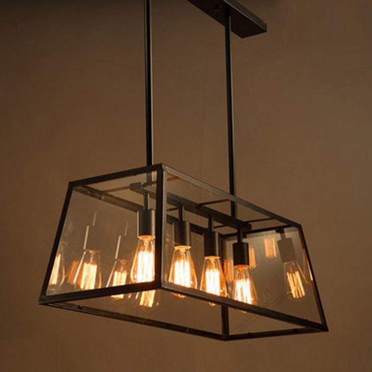 Loft Rectangle Pendant Lights with Glass Lampshade Vintage Pendant Lamp Fixtures (WH-VP-22)