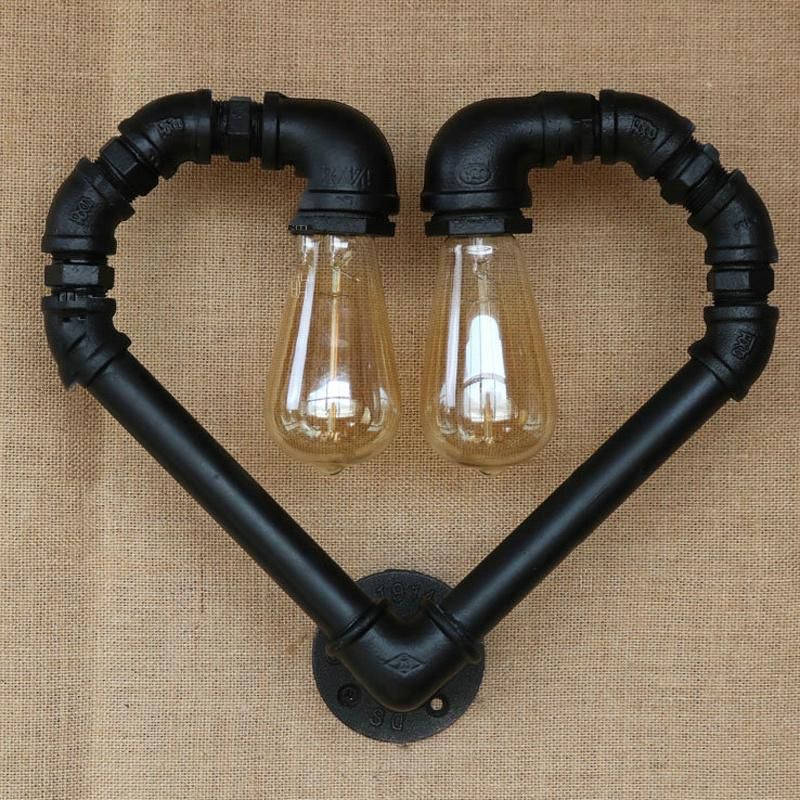 Creative Vintage Pipe Wall Light Loft Edison Industry E27 Light Bar Heart Wall Lamp (WH-VR-34)