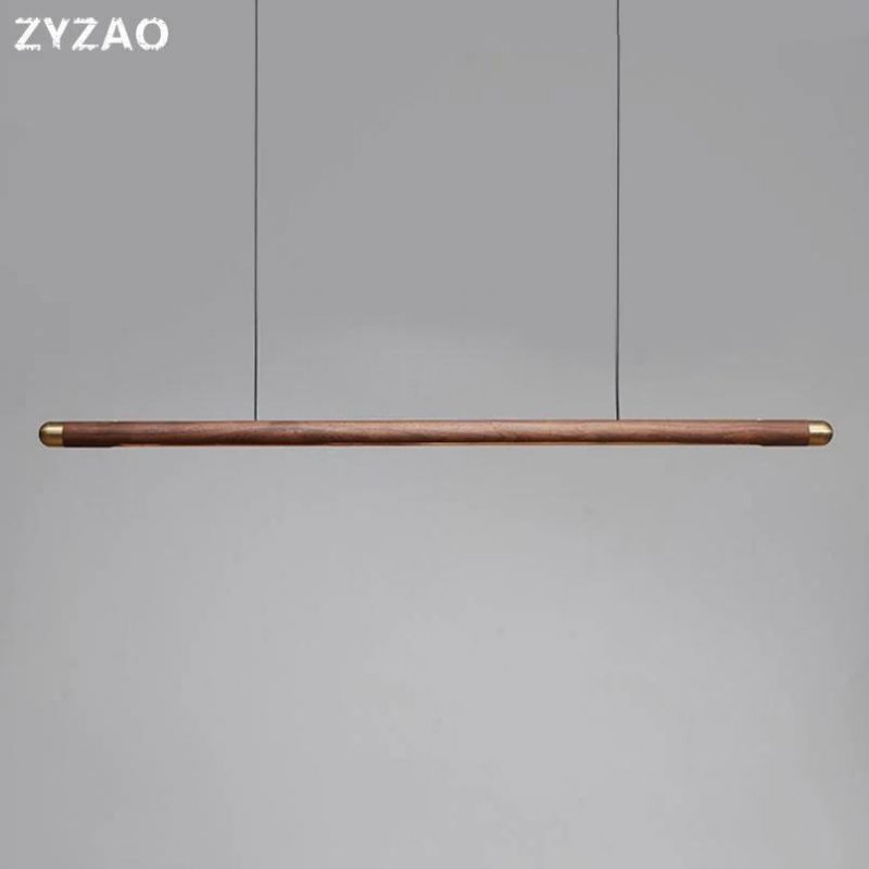 Designer Nordic Restaurant Bar Wood Pendant Lights Black Walnut Minimalist Long Strip LED Hanglamp Home Decor Dining Room Lights