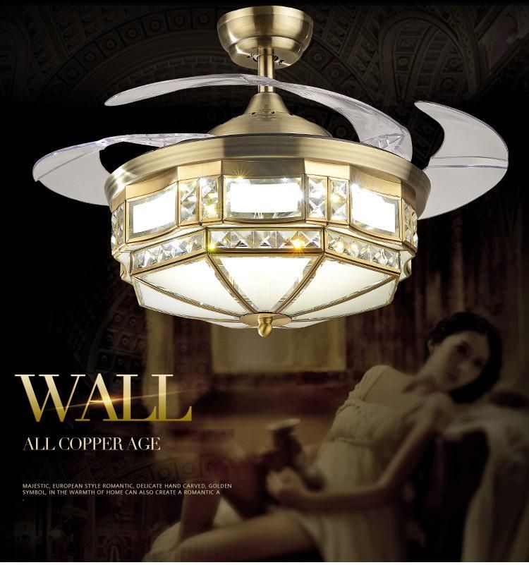 Luxury Crystal Chandelier Fancy Hotel Pendant Light Ceiling Fan with Lights