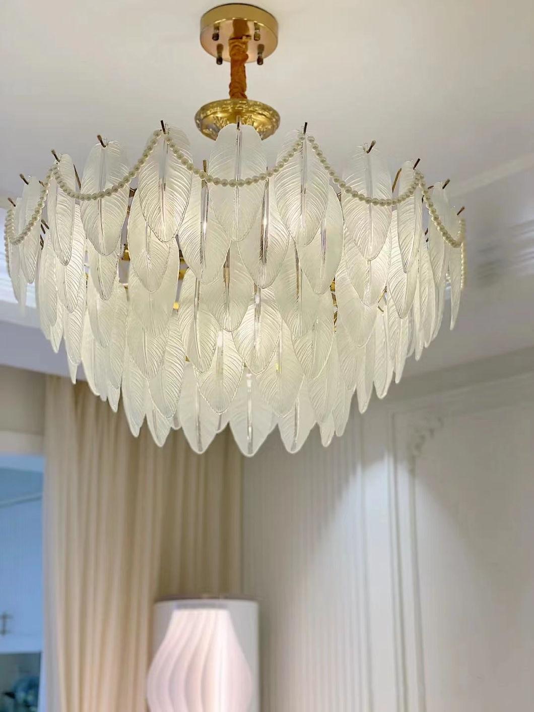 European Light Luxury Feather Glass Chandelier Hotel Restaurant Living Room Decoration Chandelier