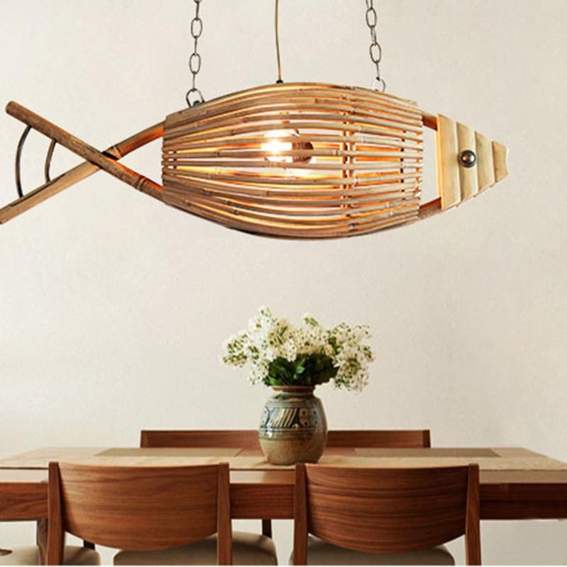 Fish Pendant Lamps Handmade Wood Weaving Pendant Light Hanging Lamp (WH-WP-46)