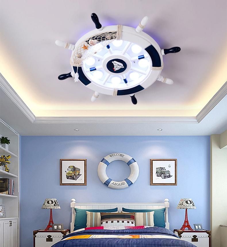 Mediterranean Sea Rudder Kids Room Nursery Lamp Home Bedroom Decor Smart Round Ceiling Light (WH-MA-171)