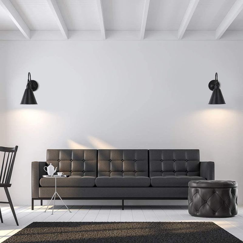 Swing Arm Wall Lamp Rustic Vintage Wall Sconce Lighting Home Decor Headboard Bathroom Bedroom Farmhouse Porch Garage - Black (Bulb Not Included)
