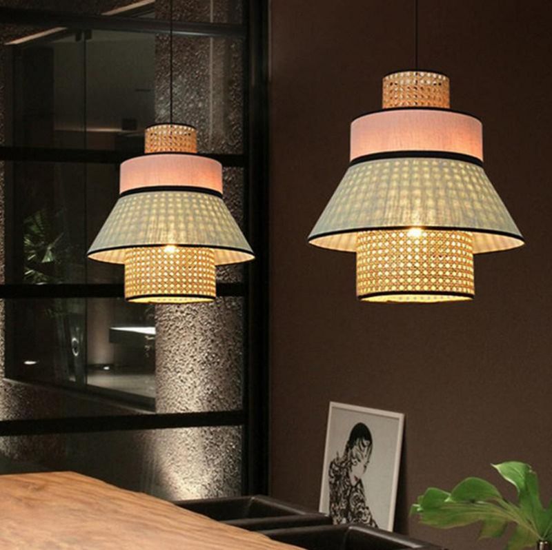 Nordic Bamboo Pendant Lights E27 New Woven Lamp for Dining Living Room Kitchen Office Shop Suspended Lamp (WH-AP-202)