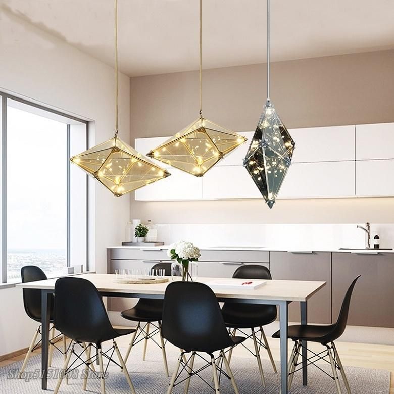 Post-Modern LED Diamond Glass Pendant Lights Restaurant Rhombic Polyhedron Hanging Lamps (WH-GP-98)